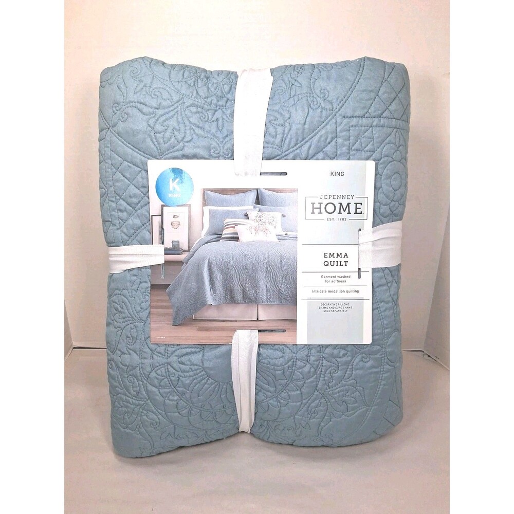JCPenney Home Emma Quilt King Size Stone Blue New